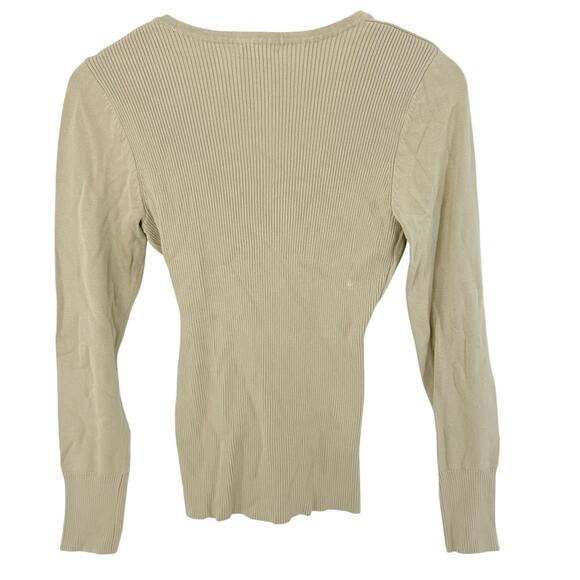 Cache Rib Knit Wrap Sweater Beige Gold Buckle Detail Womens Medium Elegant Fall - Picture 2 of 5